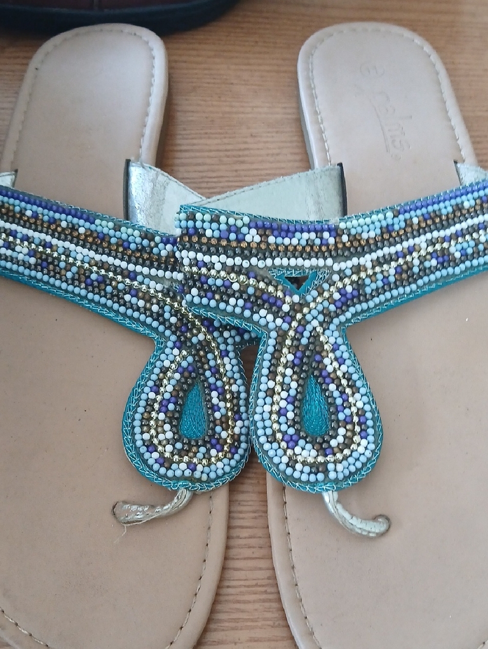 Beaded Teal Women's Slide Sandals